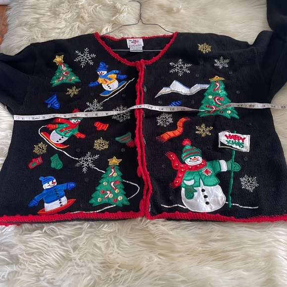 Vintage Nutcracker black button up ugly Christmas sweater cardigan snowman sz L - Picture 15 of 16